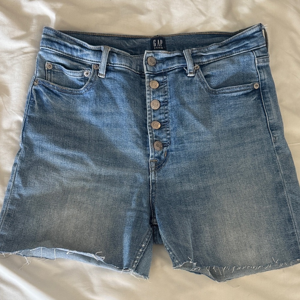 GAP Light Blue High-Rise Button-Fly Denim Shorts